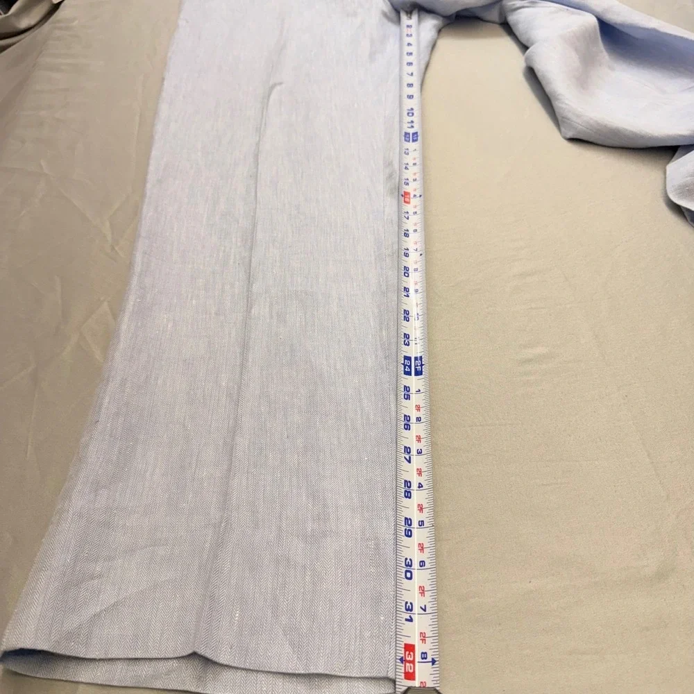 Charleston Khakis Mens Light Blue 100% Linen Herringbone Dress Pants 37R 32L